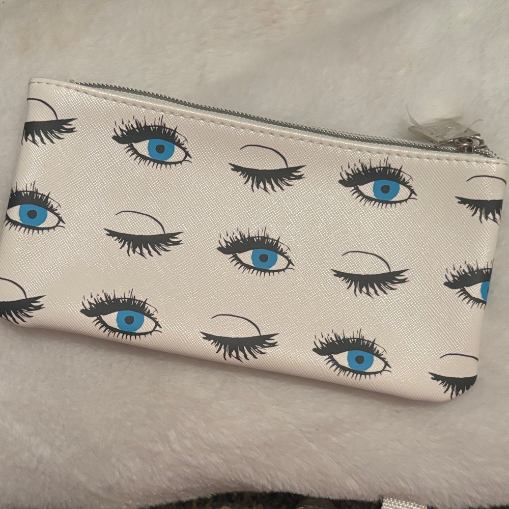 Rodan + Fields Eye Print Cosmetic Bag - Cream and Blue